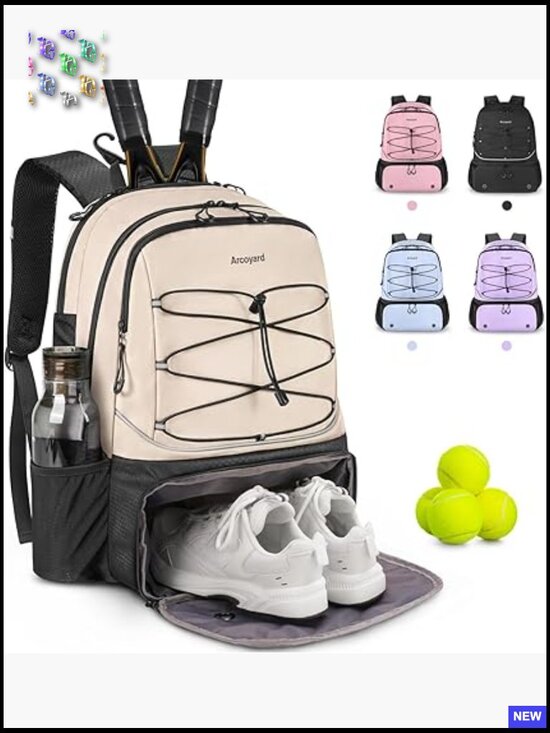 2 Racket Tennis Backpack with Shoe Compartment Waterproof Pickleball Bag